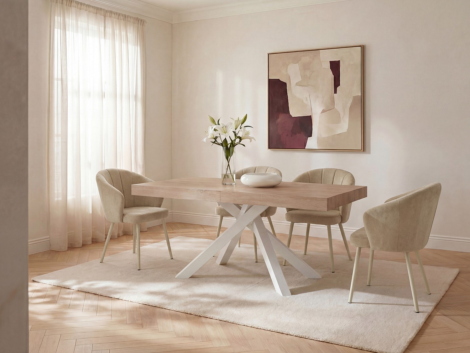 Vente-unique Esstisch ausziehbar - 6 bis 10 Personen - MDF & Metall - Holzfarben & Weiß - CATONAV 10603154
