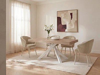 Mesa de jantar extensível 6 a 10 lugares em MDF e metal Natural e branco - CATONAV