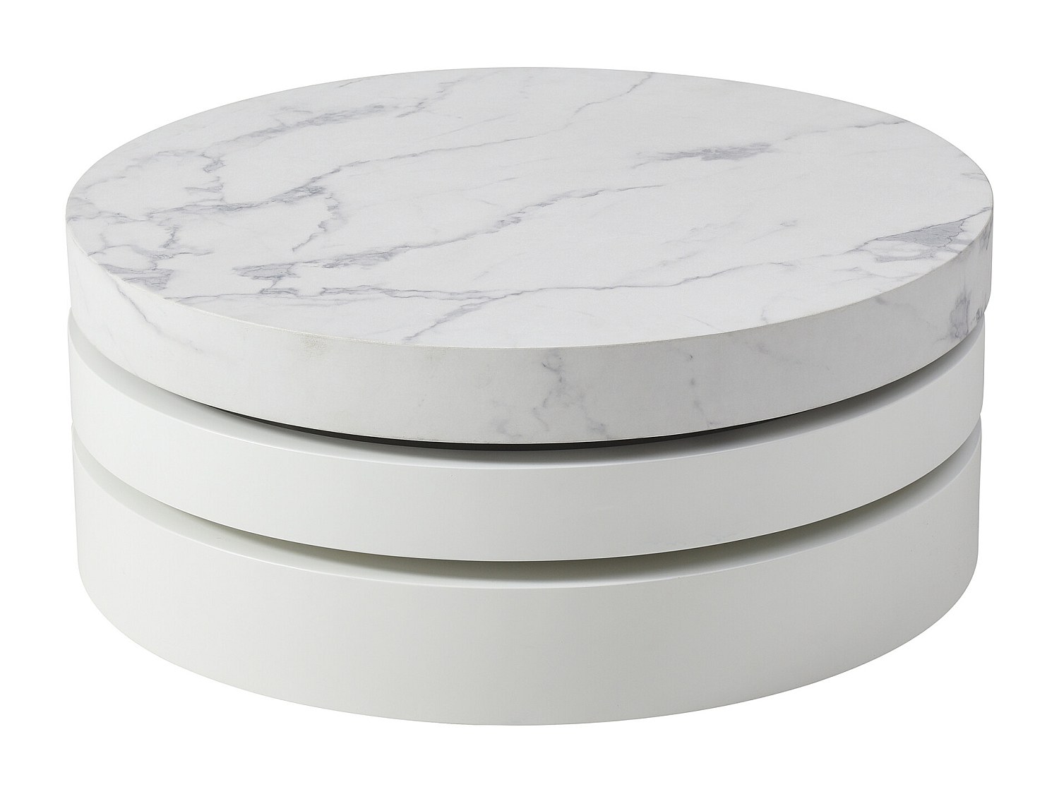 Couchtisch rund - drehbar - 1 Ablagefach - MDF - Marmor-Optik Weiß & Weiß l günstig online kaufen
