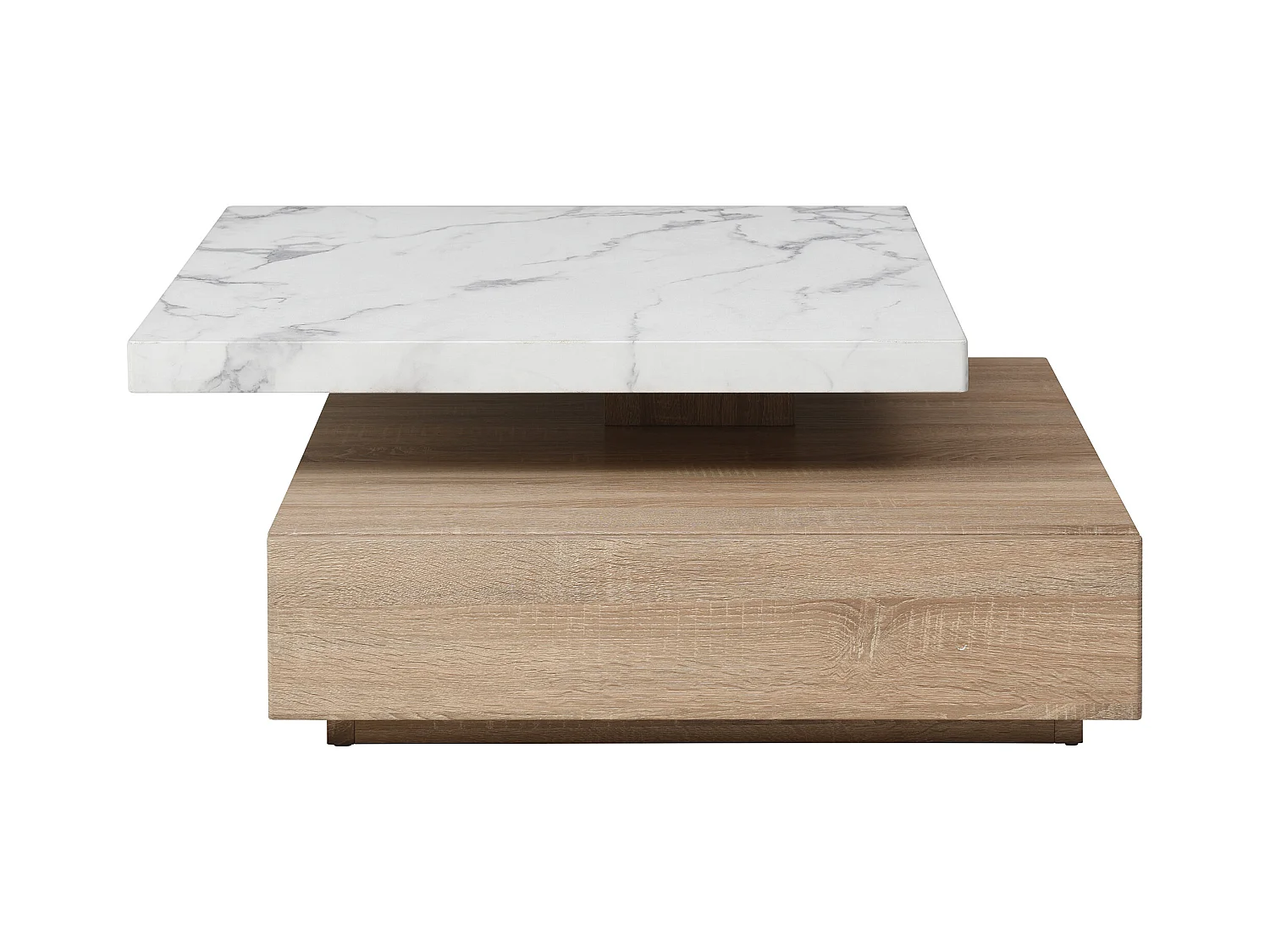 Mesa de centro giratoria con 1 cajón de MDF - Efecto mármol blanco y Natural - KYRIA