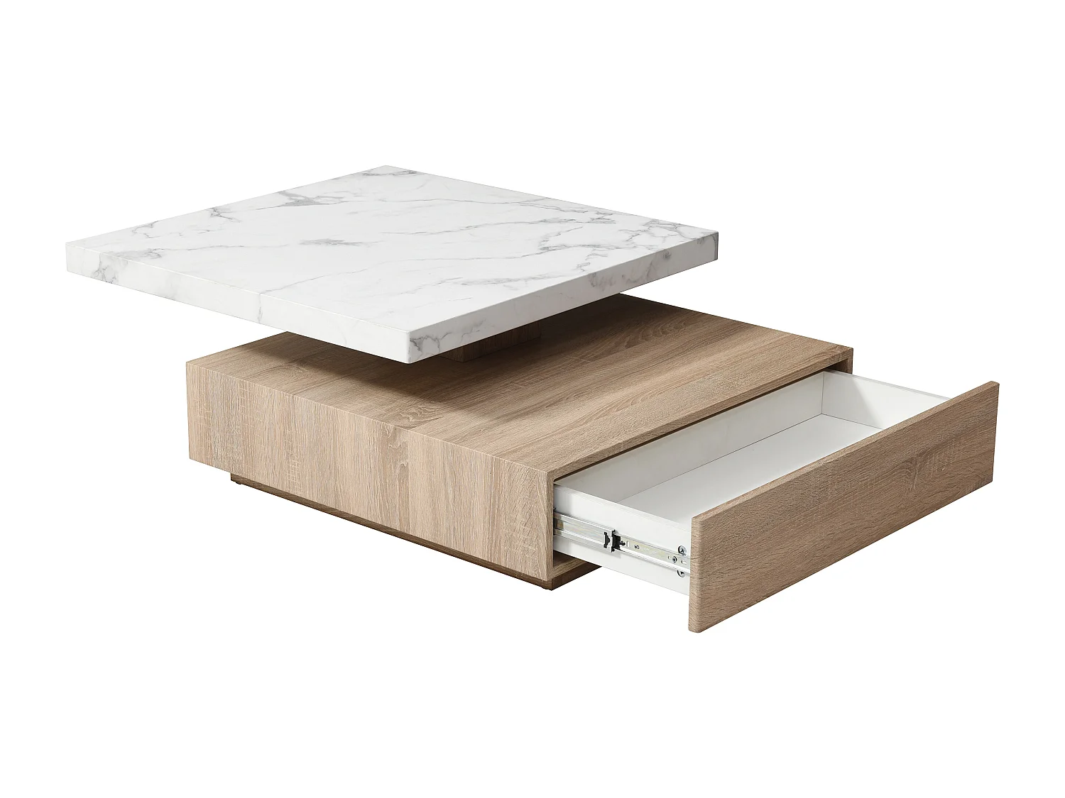 Tavolino girevole con 1 cassetto in MDF Effetto marmo Bianco e Naturale - KYRIA
