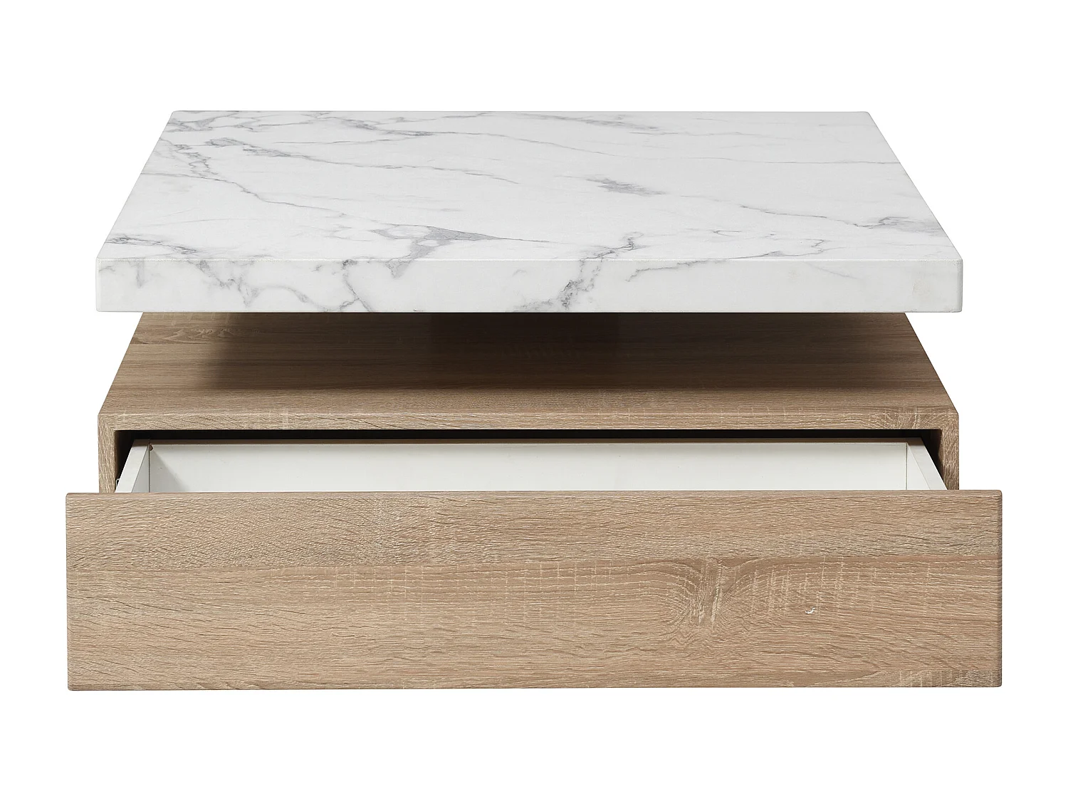 Tavolino girevole con 1 cassetto in MDF Effetto marmo Bianco e Naturale - KYRIA