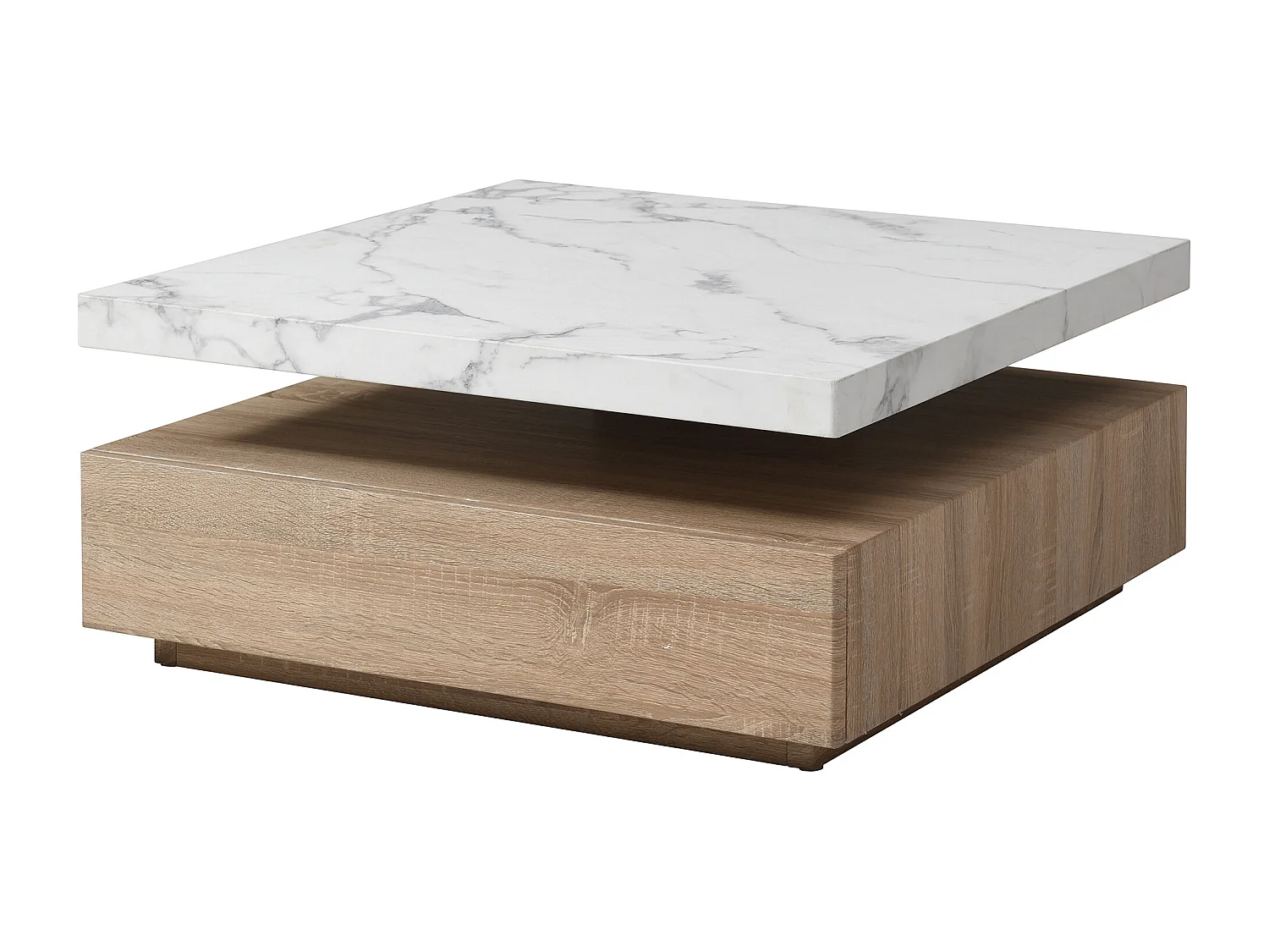 Tavolino girevole con 1 cassetto in MDF Effetto marmo Bianco e Naturale - KYRIA