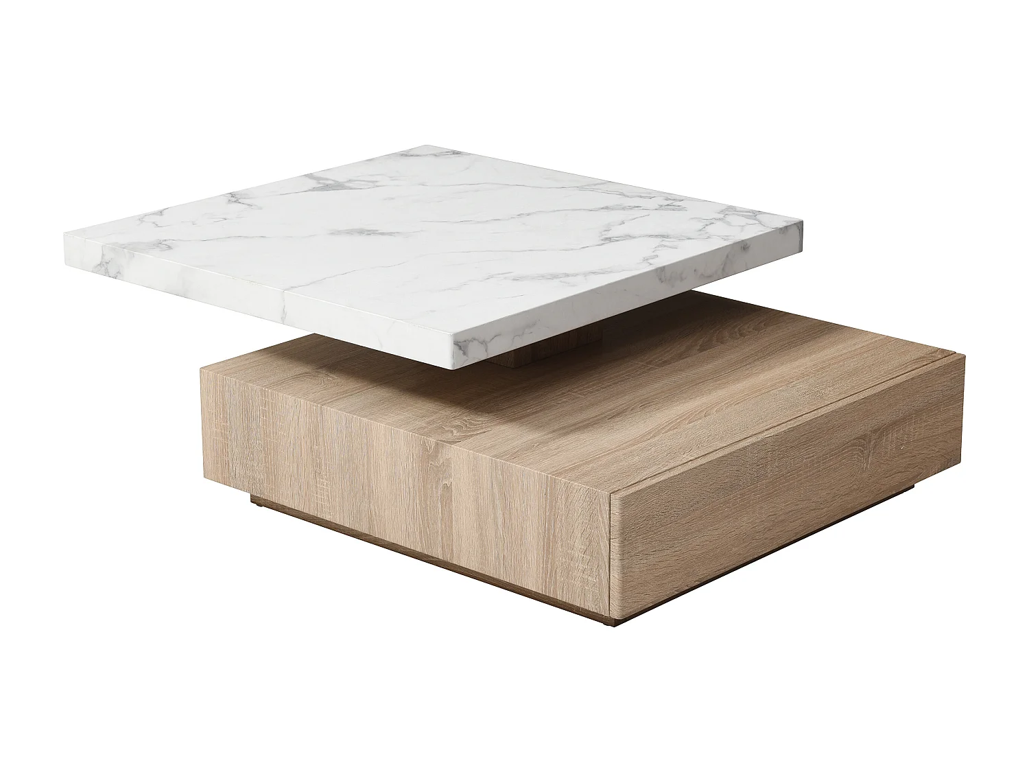 Tavolino girevole con 1 cassetto in MDF Effetto marmo Bianco e Naturale - KYRIA