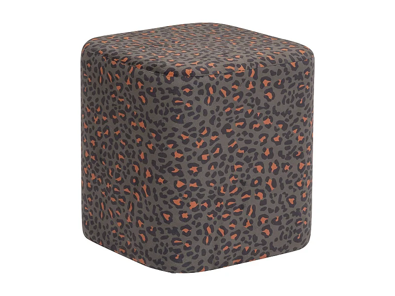 Pouf en Velours Vert Kaki motif léopard  38 x 40 cm