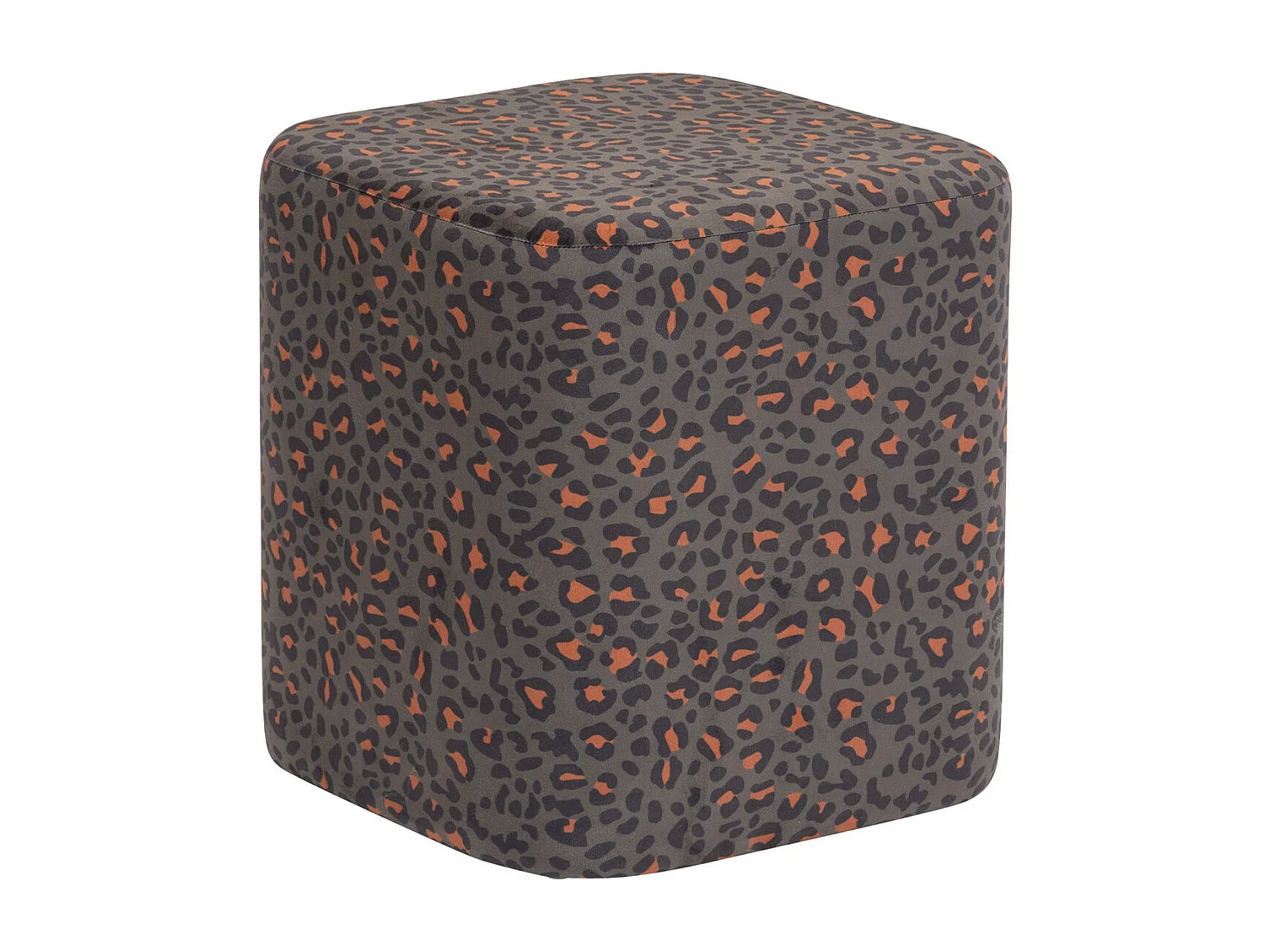 Pouf en Velours Vert Kaki motif léopard  38 x 40 cm