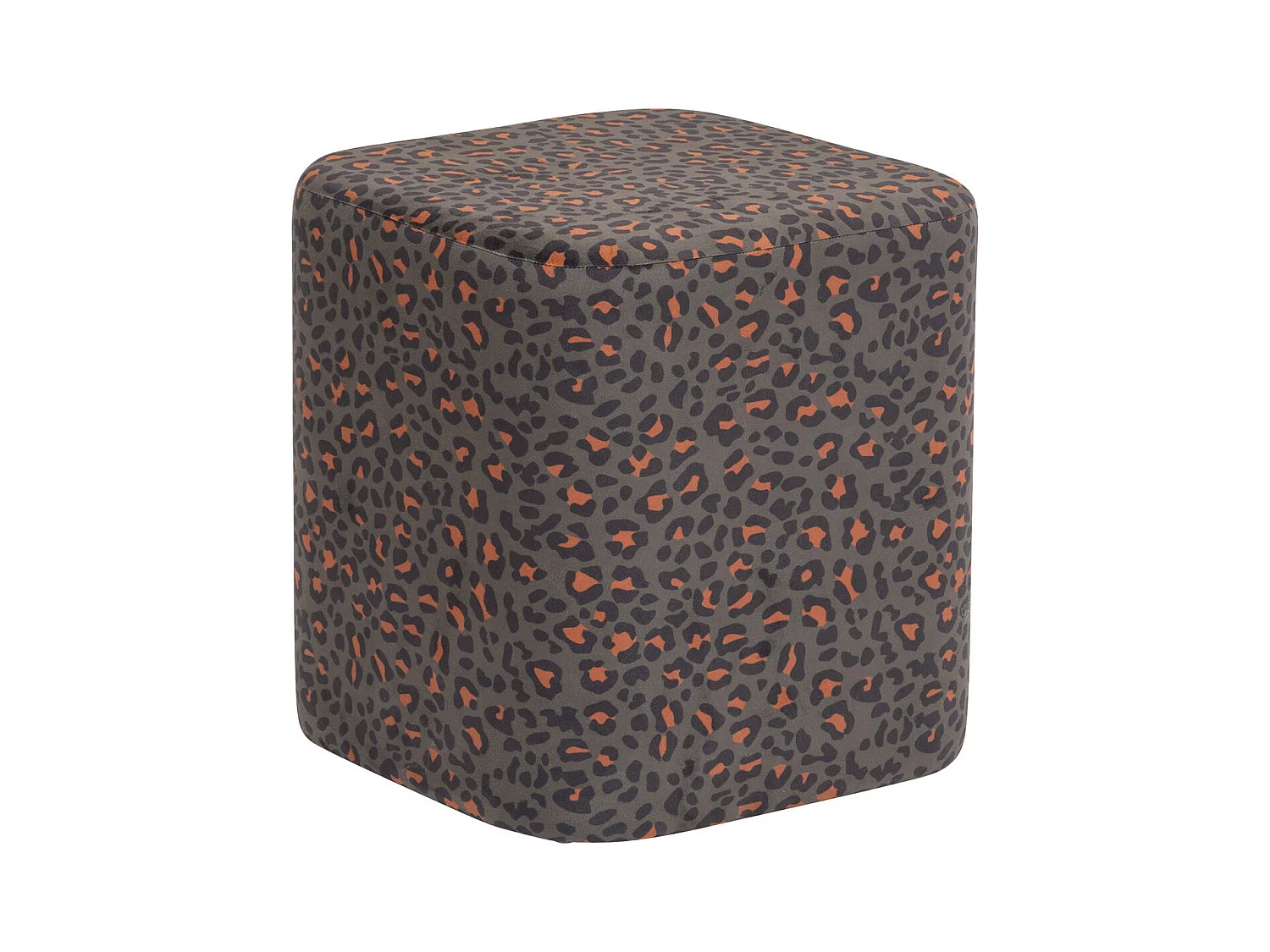 Pouf en Velours Vert Kaki motif léopard  38 x 40 cm