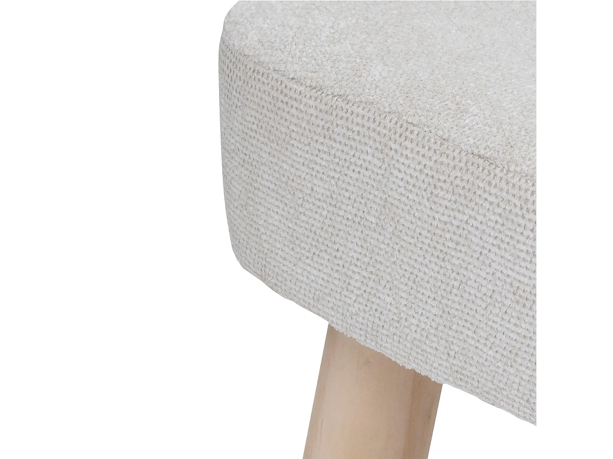 Tabouret pied en Bois et Assise en tissu texturé Blanc Ivoire 32 x 36 cm