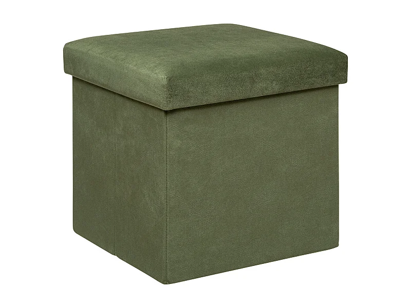 Pouf pliant et Coffre de rangement en tissu Vert Kaki 38 x 38 cm