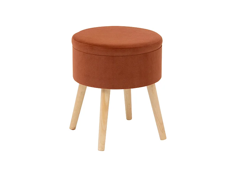 Tabouret avec Coffre en Velours Ambre et pieds en Bois naturel H 43 cm