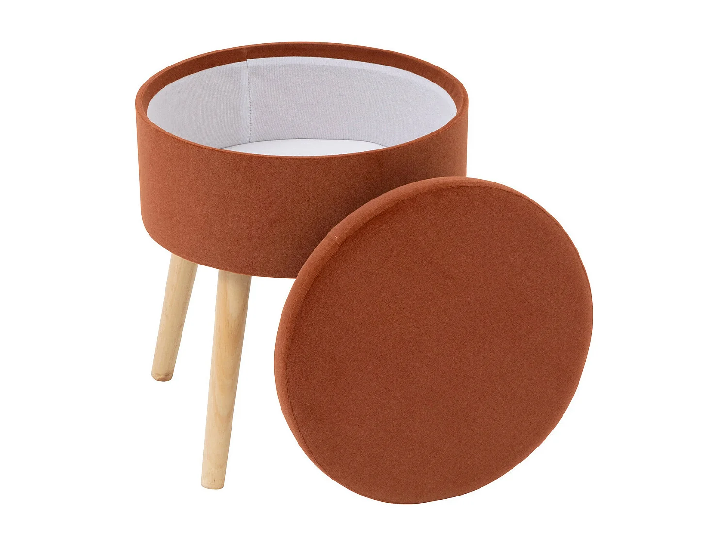 Tabouret avec Coffre en Velours Ambre et pieds en Bois naturel H 43 cm