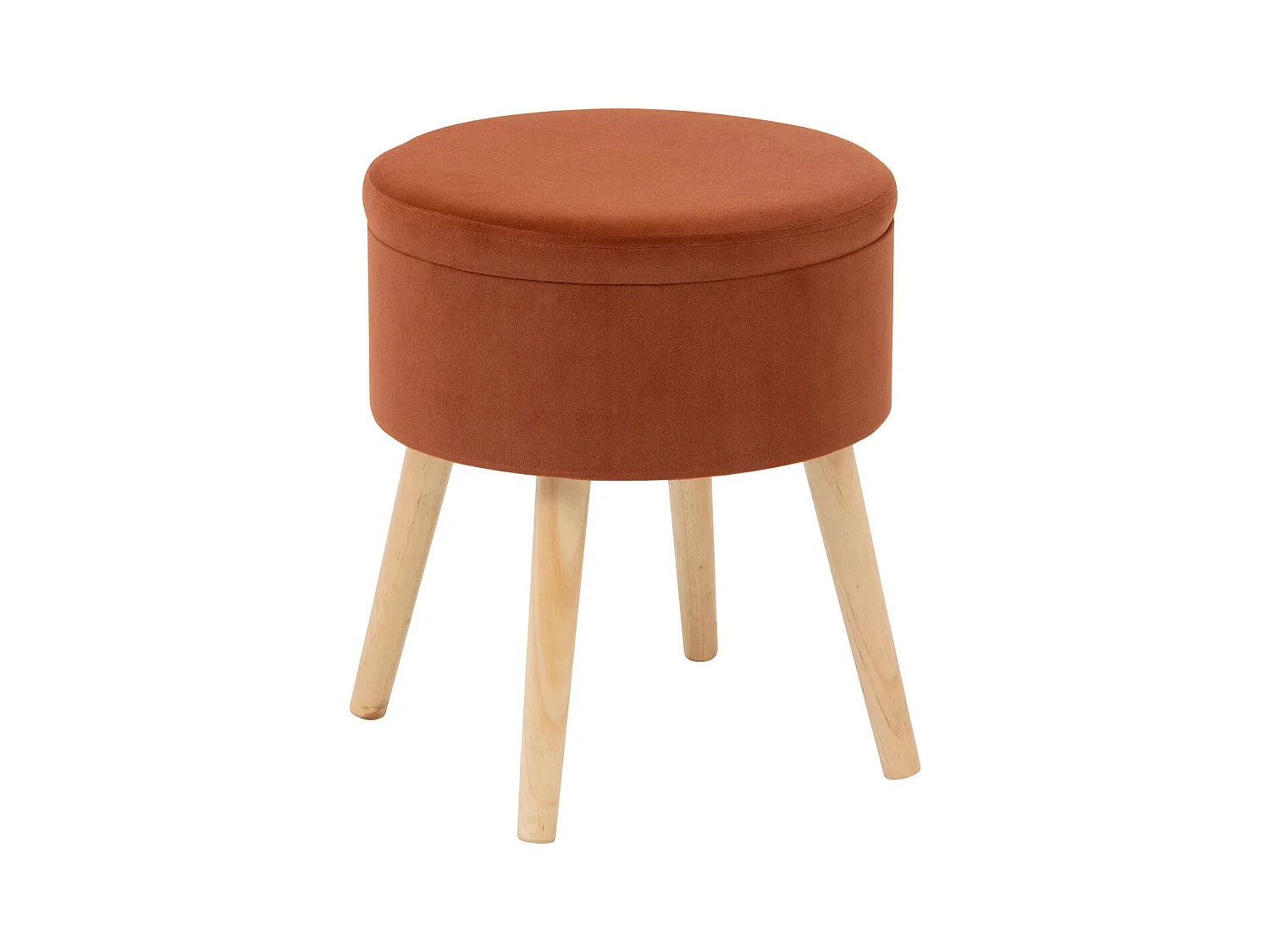 Tabouret avec Coffre en Velours Ambre et pieds en Bois naturel H 43 cm