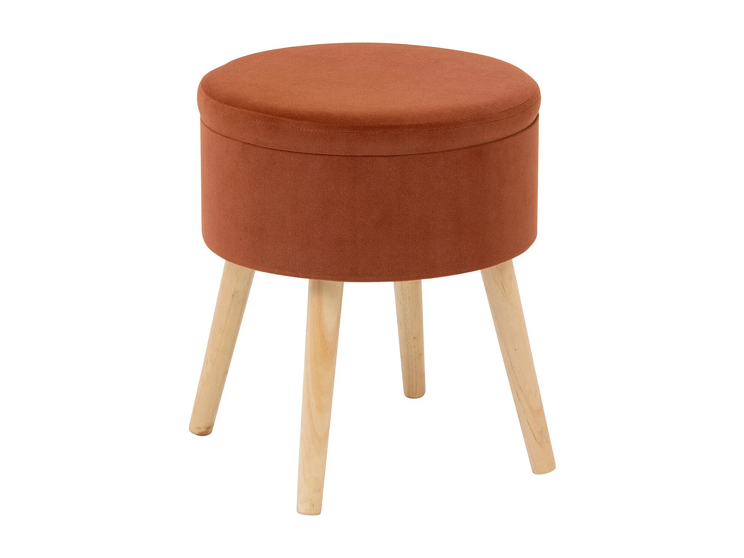 Tabouret avec Coffre en Velours Ambre et pieds en Bois naturel H 43 cm