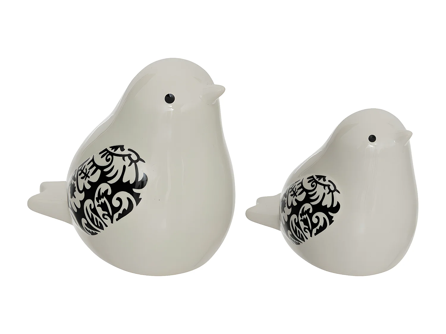Lot de 2 Oiseaux en céramique Blanc et Noir