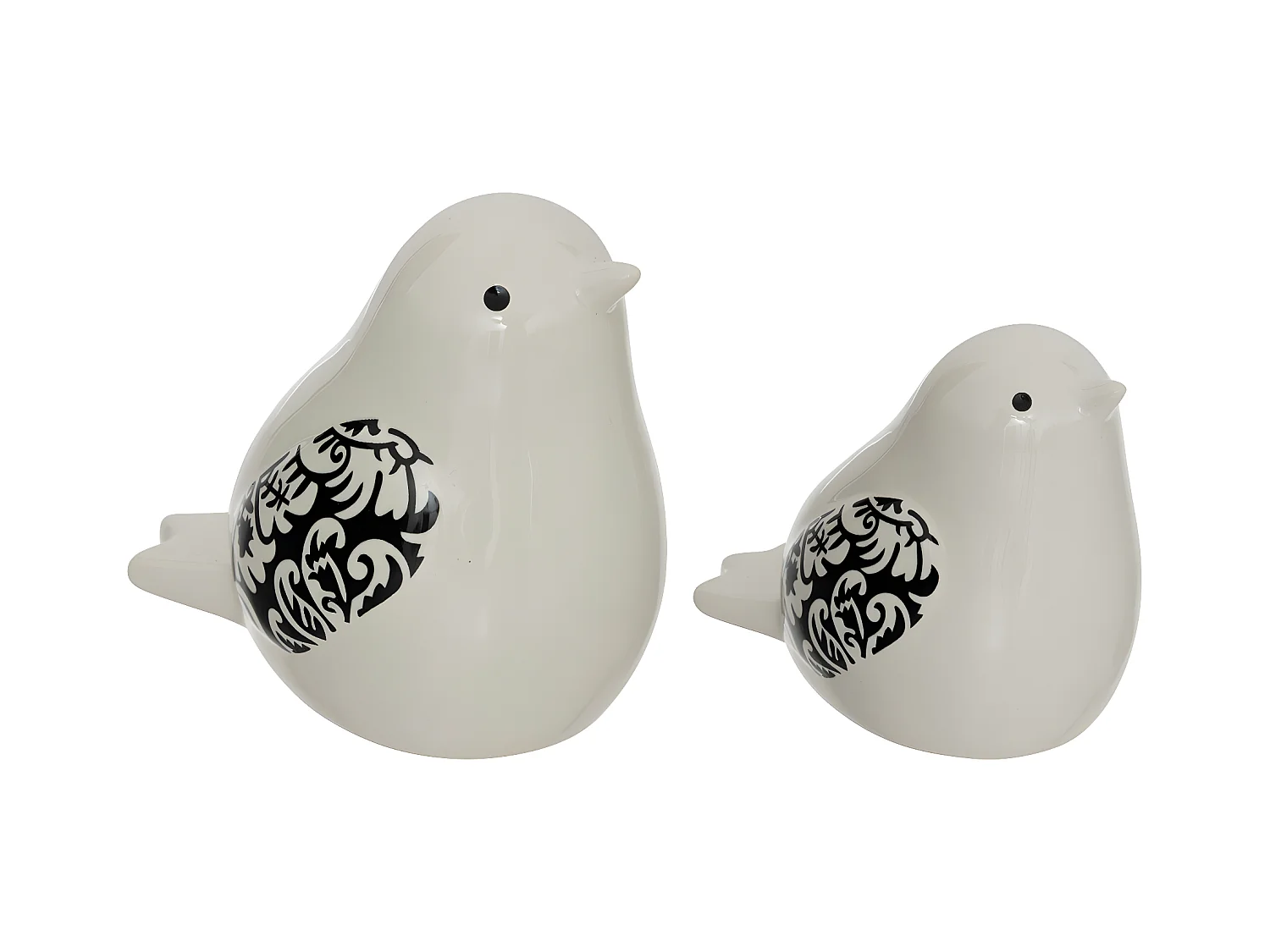 Lot de 2 Oiseaux en céramique Blanc et Noir