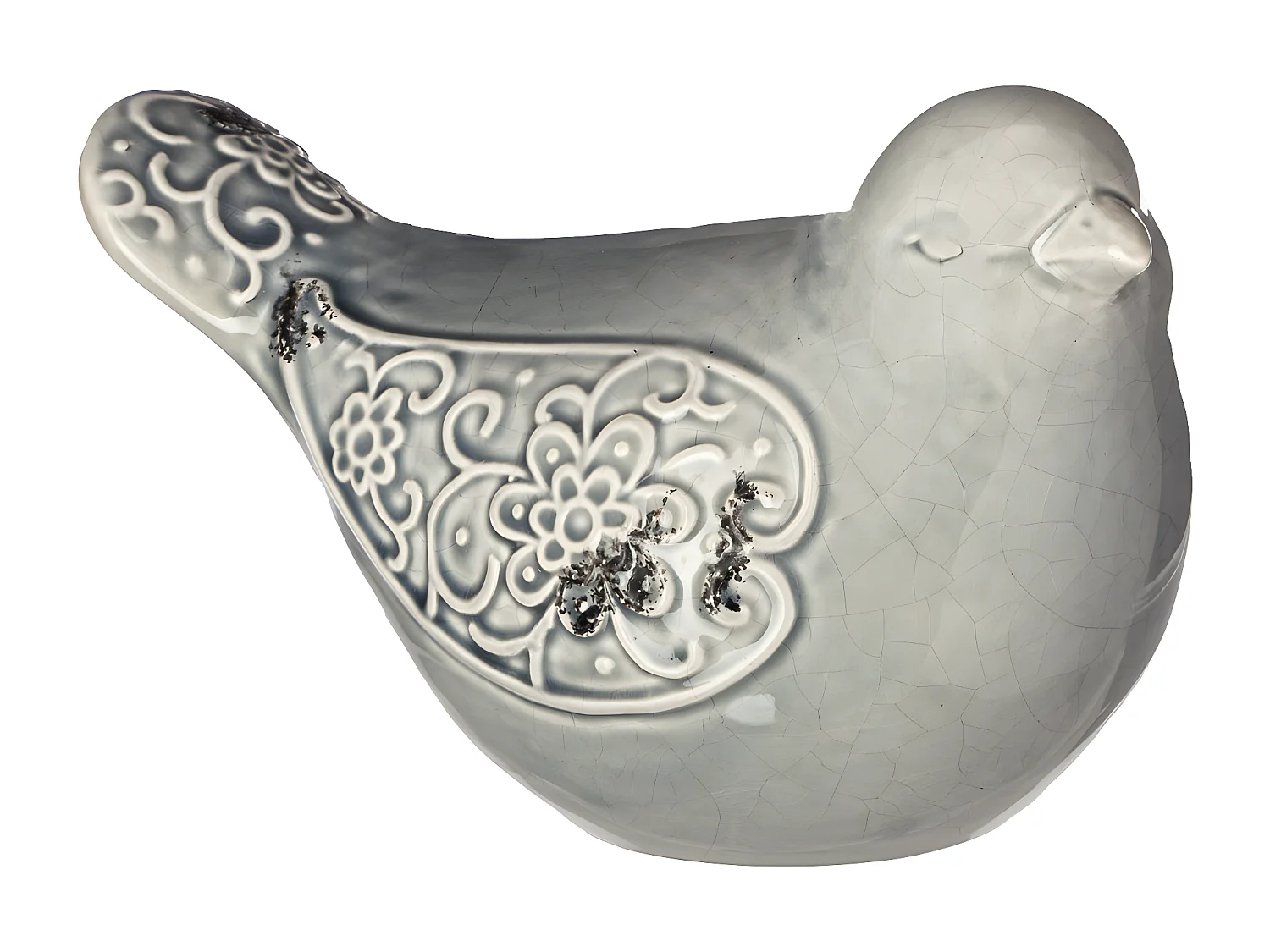 Oiseau déco en Céramique effet craquelé L 18.5 cm