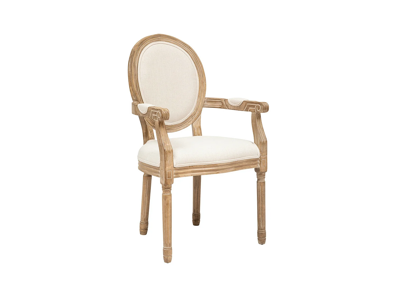 Fauteuil Chaise de table assise Beige Lin et pieds en Bois d'Hévéa