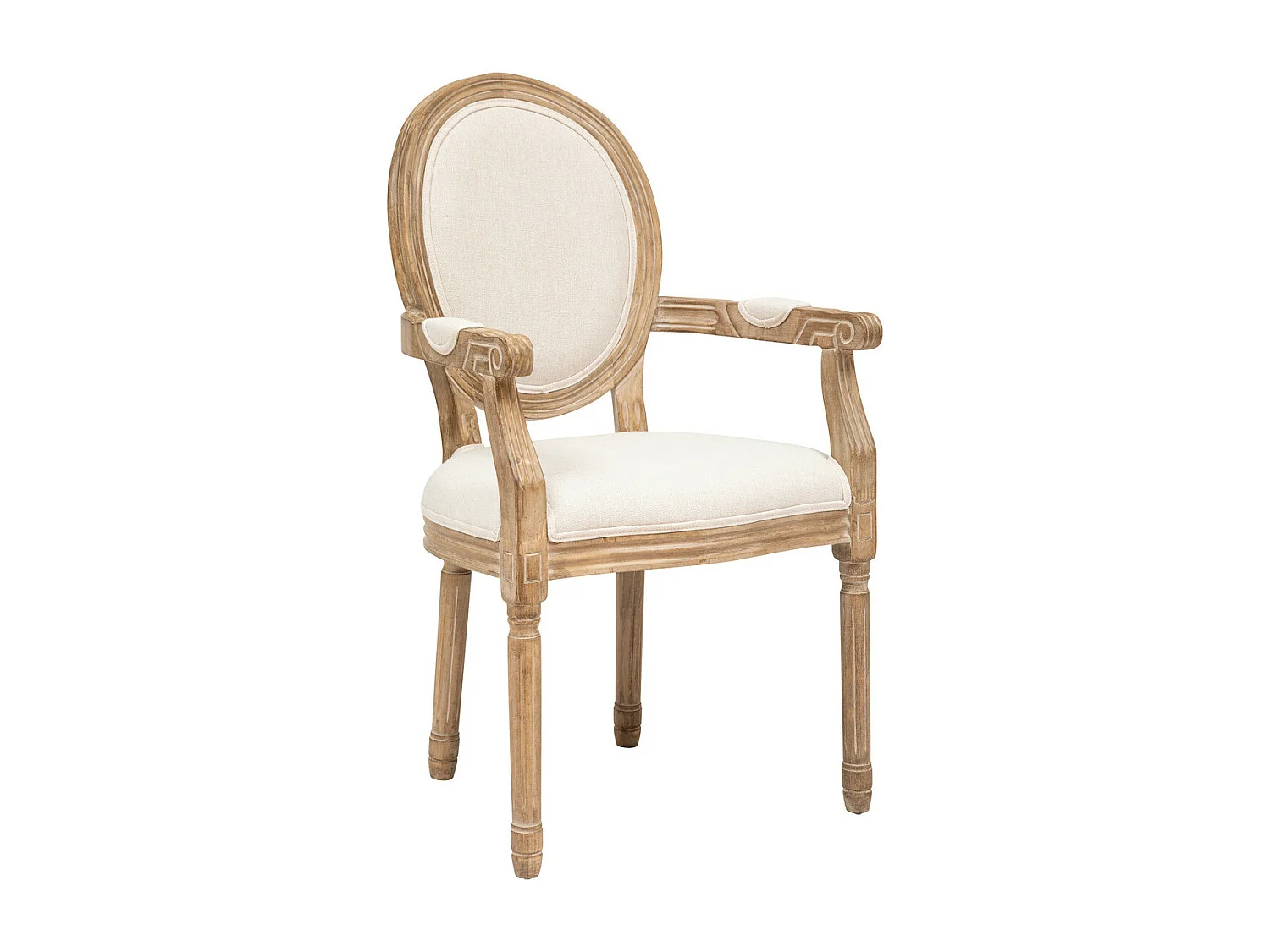 Fauteuil Chaise de table assise Beige Lin et pieds en Bois d'Hévéa