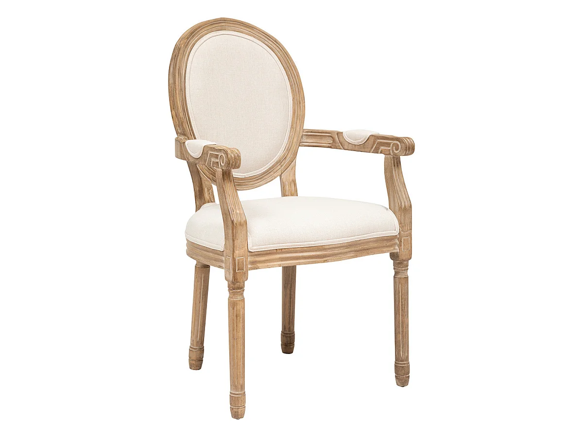 Fauteuil Chaise de table assise Beige Lin et pieds en Bois d'Hévéa