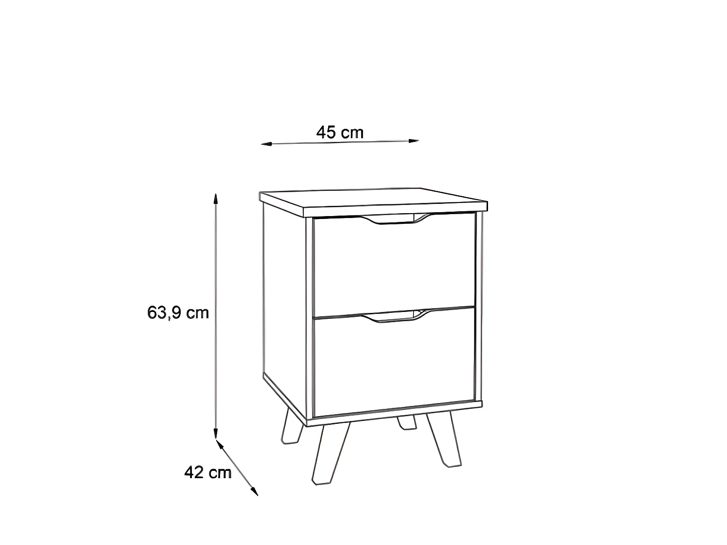 Chevet 2 tiroirs scandinave décor chene - L 45 - Pieds en massif - VANKKA
