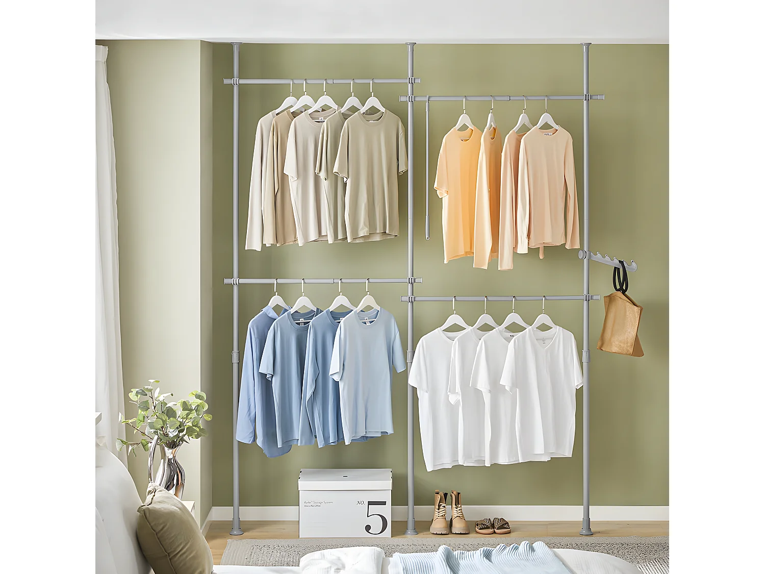 SoBuy KLS03-HG Porte-Vêtements Système de Penderie Télescopique avec 4 Barres Portant de Vêtement | Prévente