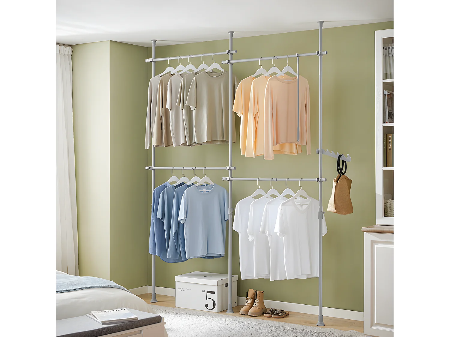 Perchero de Ropa Telescópico Altura Ajustable Sistema de Perchero Extensible con 4 Barras 124-226 x 200-285 cm KLS03-HG SoBuy ES