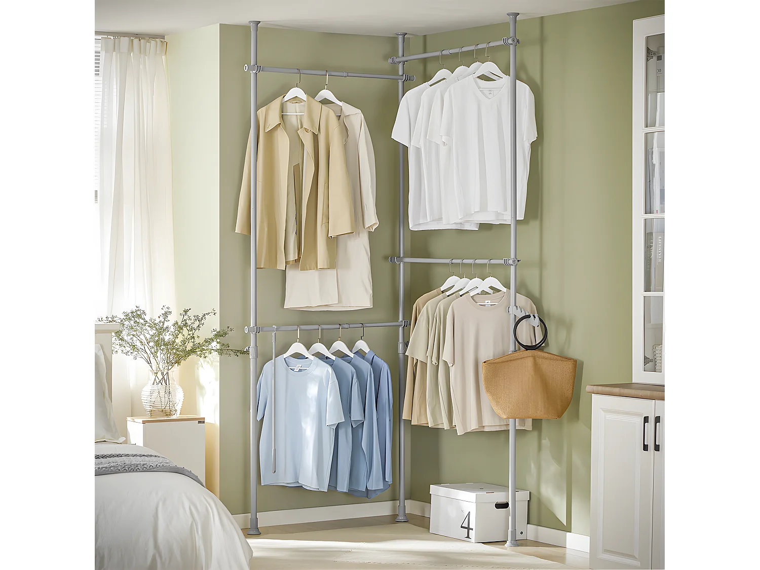 Perchero de Ropa Telescópico Altura Ajustable Sistema de Perchero Extensible con 4 Barras 124-226 x 200-285 cm KLS03-HG SoBuy ES