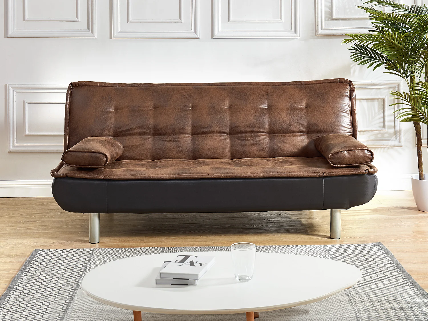 Canapé 3 places convertible clic-clac en microfibre vieilli marron MISHAN II