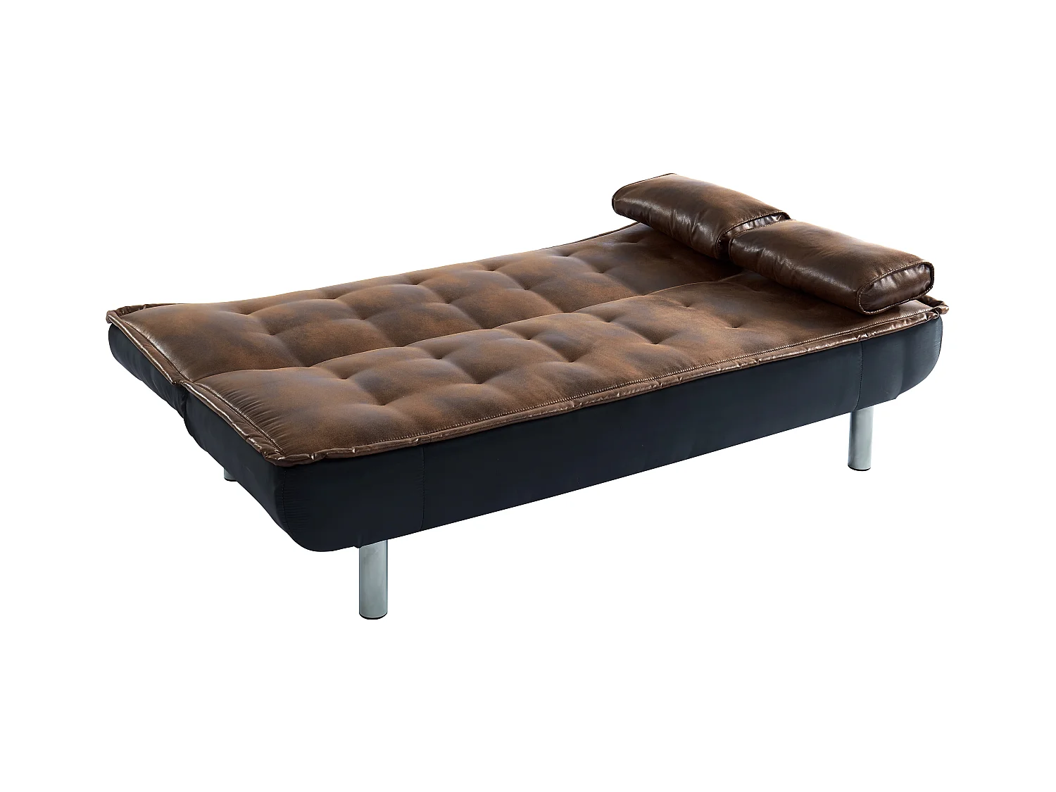 Sofá clic-clac MISHAN de microfibra envejecida y piel sintética negro