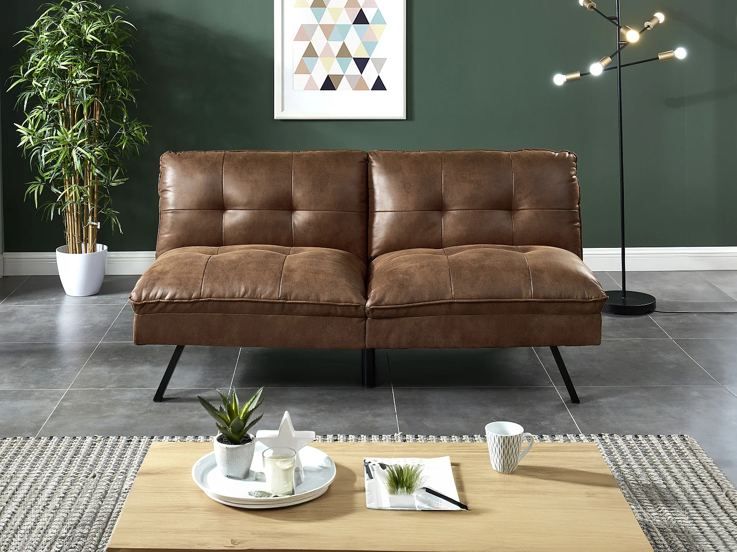 Sofá cama tipo clic-clac 3 plazas PEGULA de microfibra envejecida - Marrón