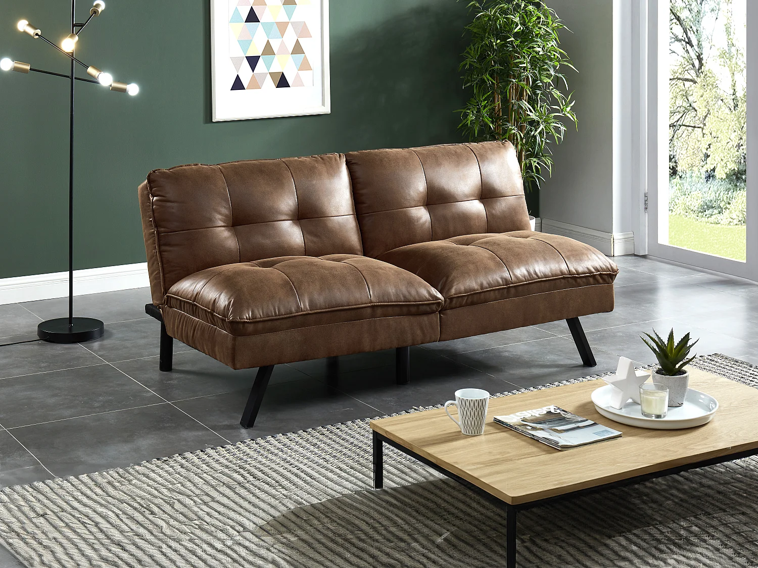 Sofá cama clic clac de 3 lugares em microfibra envelhecida Castanho - PEGULA