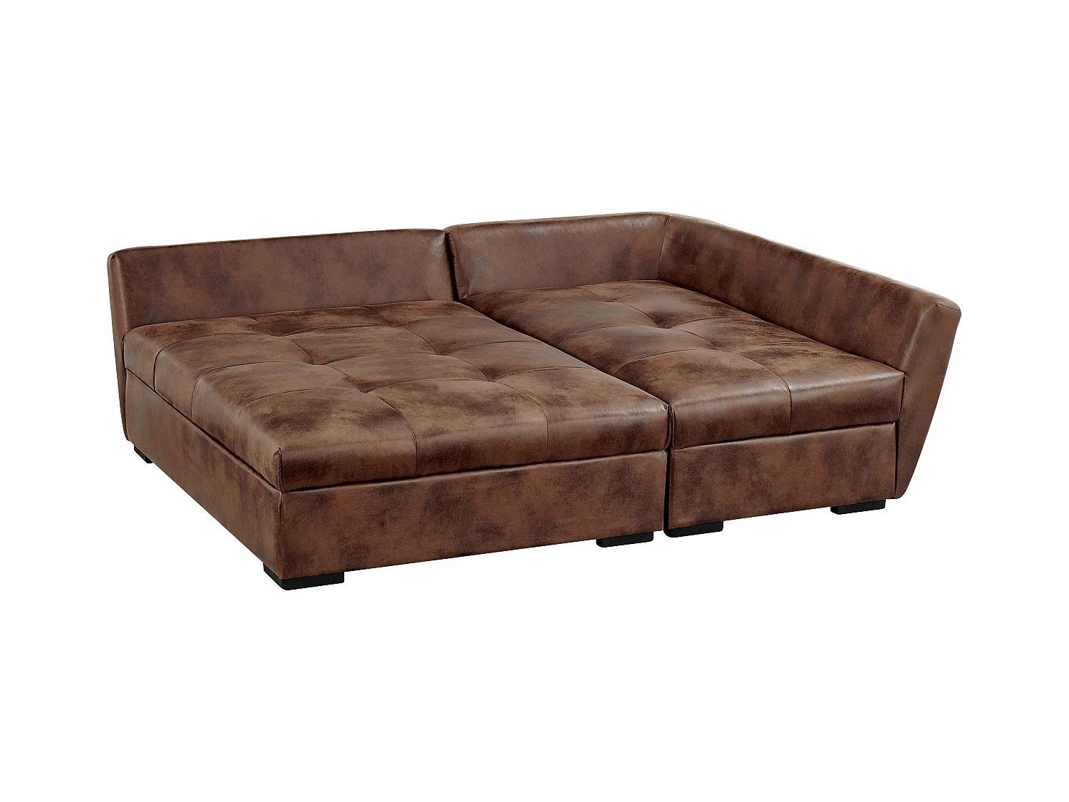 Kanapa narożna rozkładana z postarzonej mikrofibry ROMANE - Brązowy vintage - Narożnik prawostronny