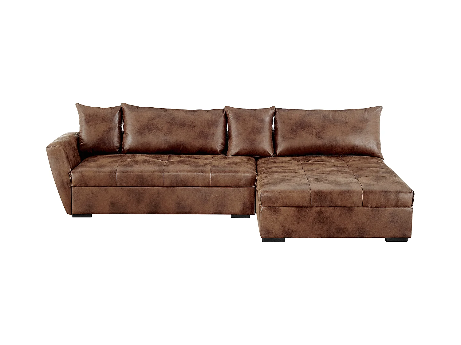 Canapé d'angle droit convertible en microfibre vieillie marron ROMANE II