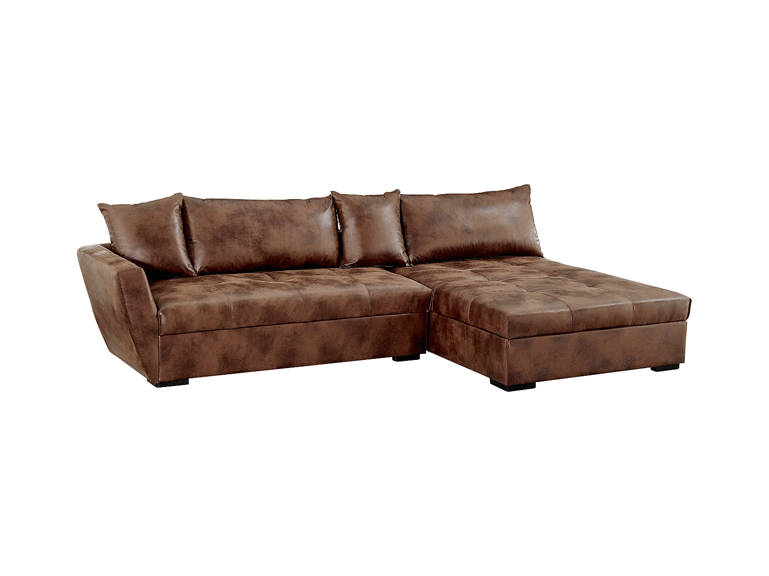 Canapé d'angle droit convertible en microfibre vieillie marron ROMANE II