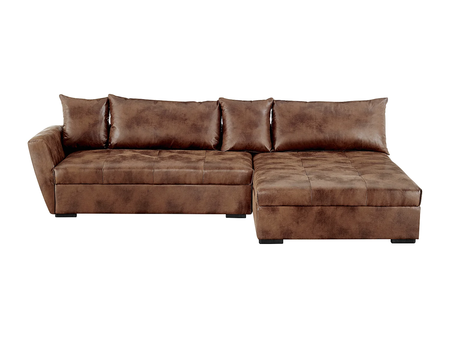 Canapé d'angle droit convertible en microfibre vieillie marron ROMANE II