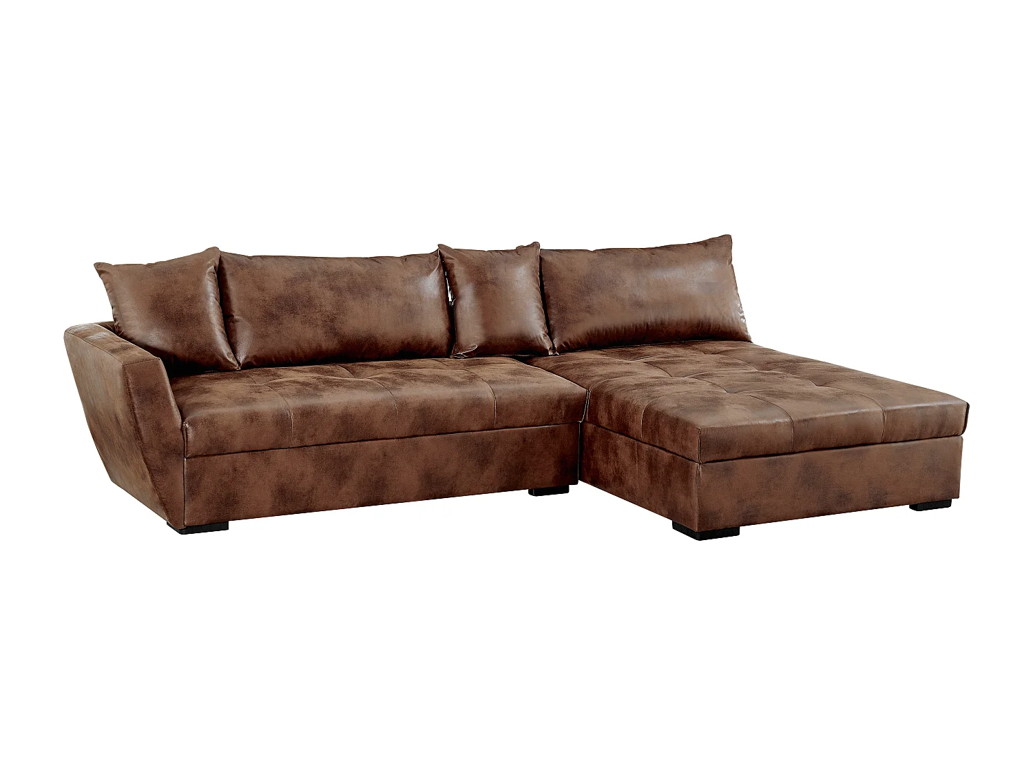 Canapé d'angle droit convertible en microfibre vieillie marron ROMANE II