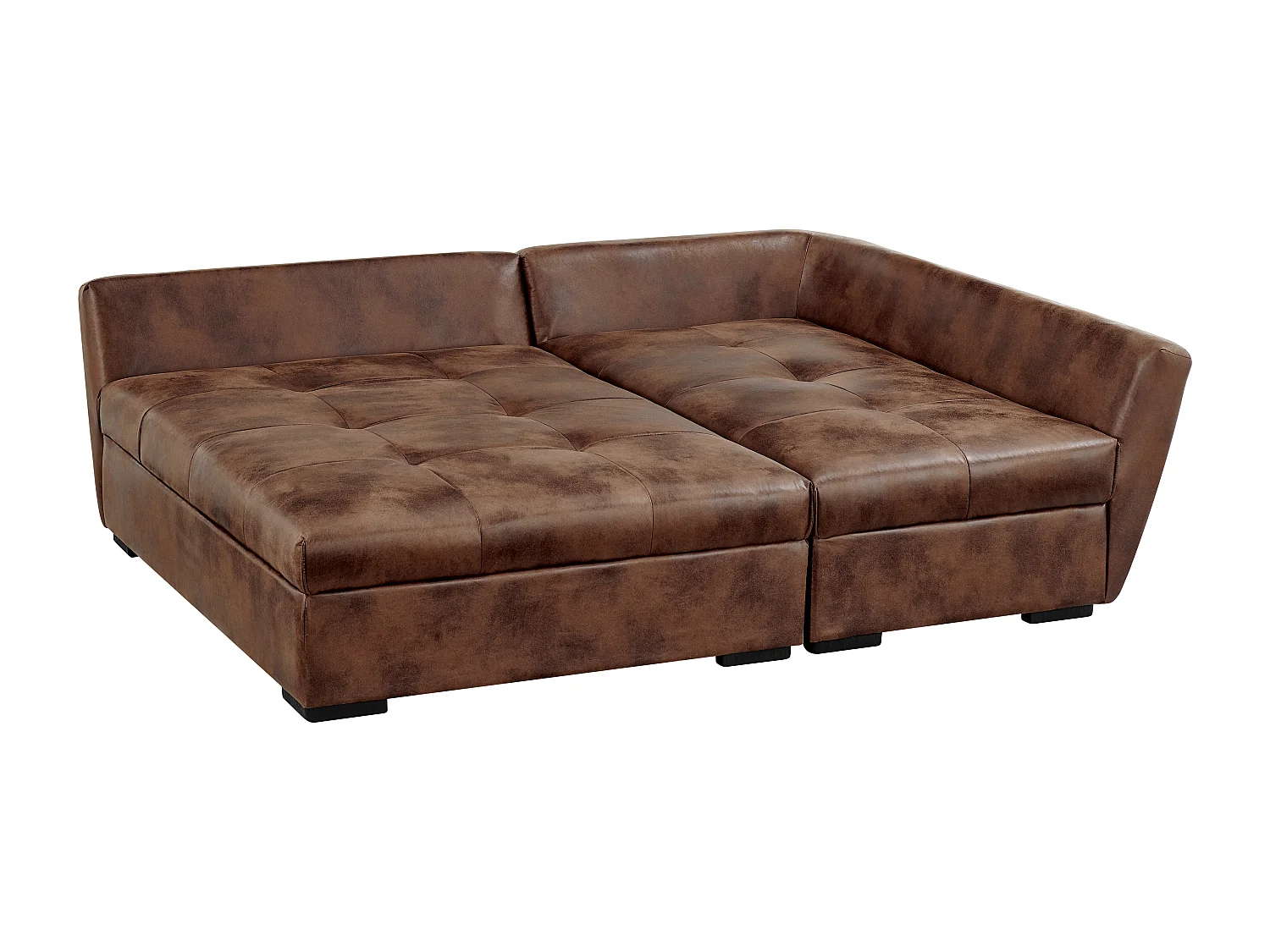 Canapé d'angle droit convertible en microfibre vieillie marron ROMANE II