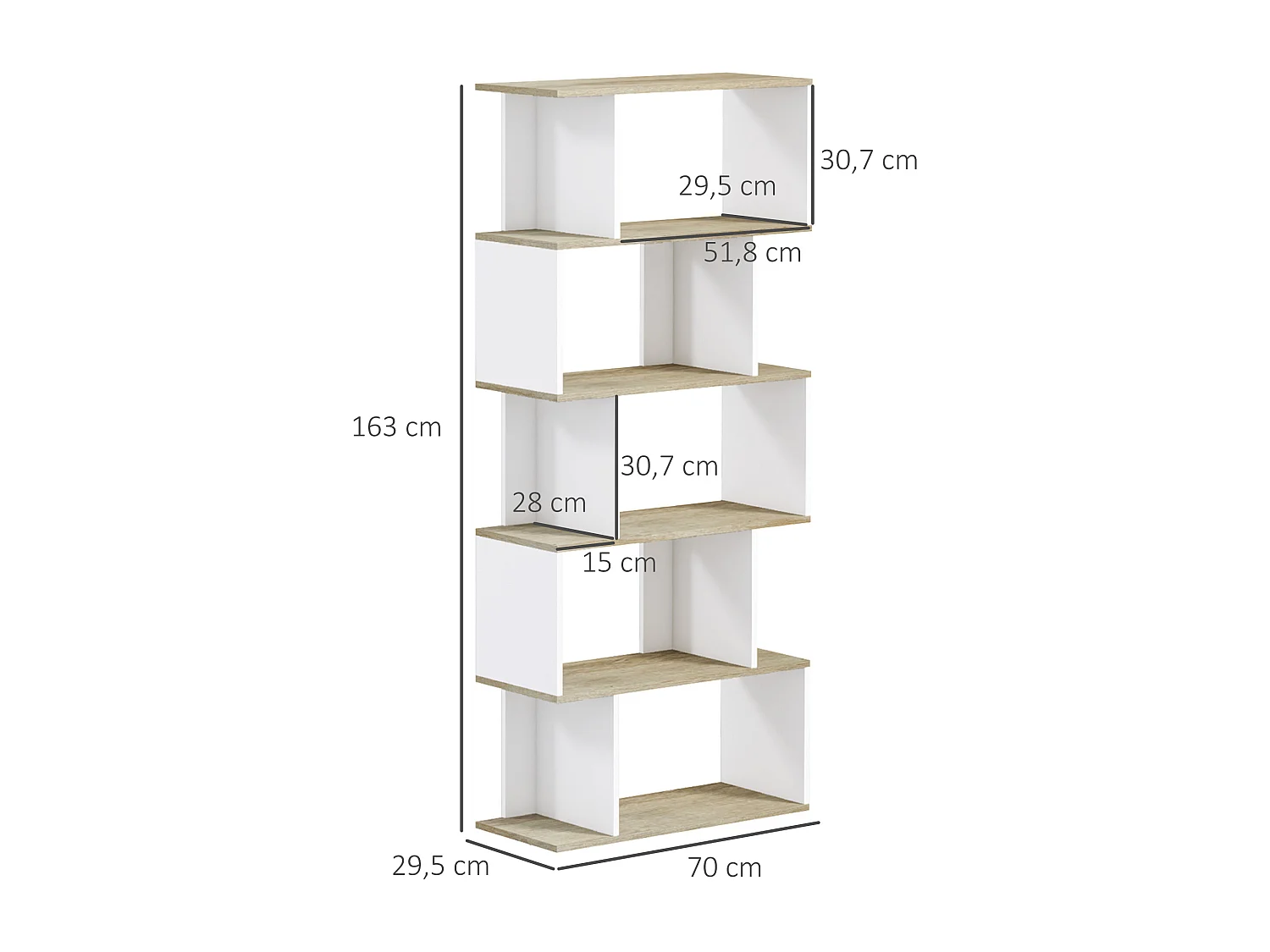 Estantería librería roble 70x29.5x163 cm HOMCOM