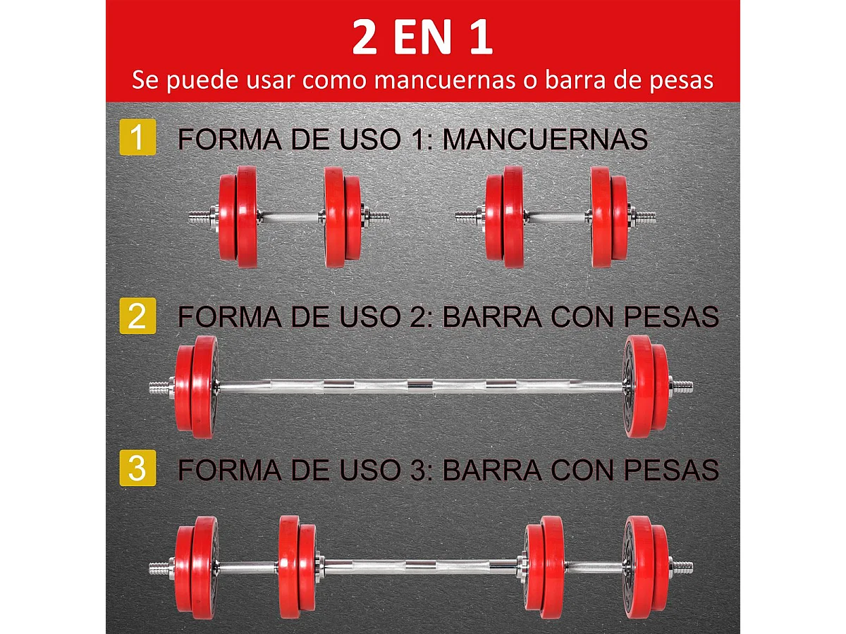 Juego de mancuernas negro y rojo ø21.5x3.8 cm HOMCOM