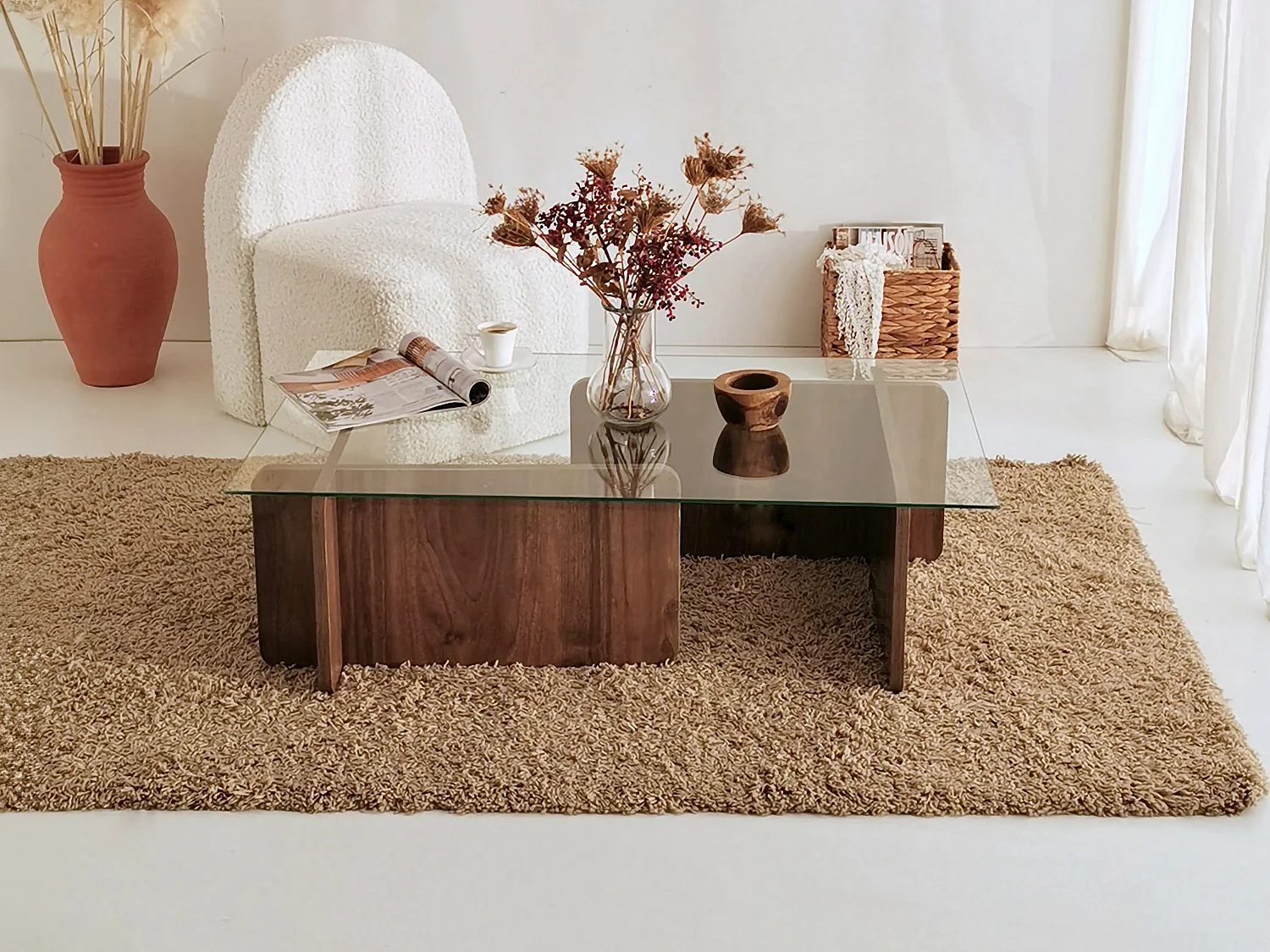 Table basse en verre trempé - Naturel foncé et Transparent - AZRA