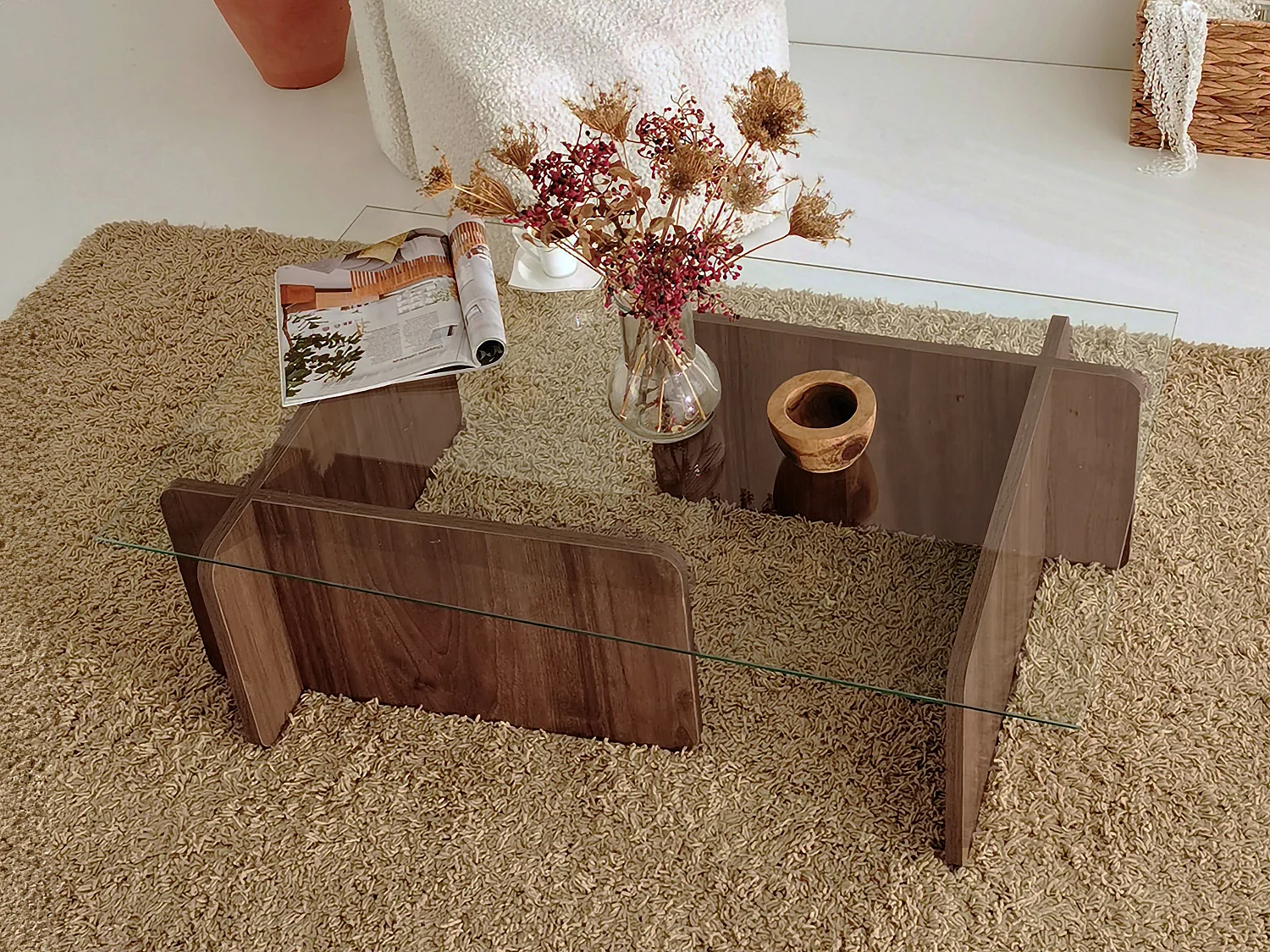 Table basse en verre trempé - Naturel foncé et Transparent - AZRA