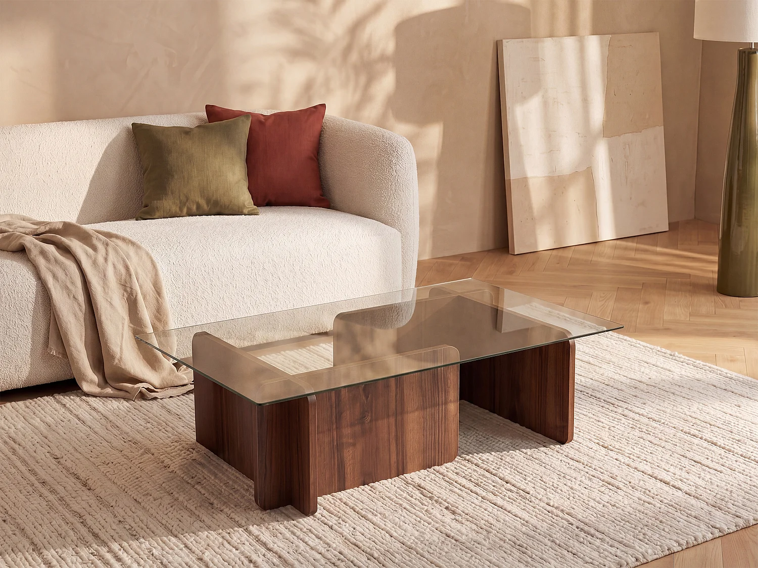 Couchtisch - Sicherheitsglas - Holzfarben dunkel & Transparent - AZRA
