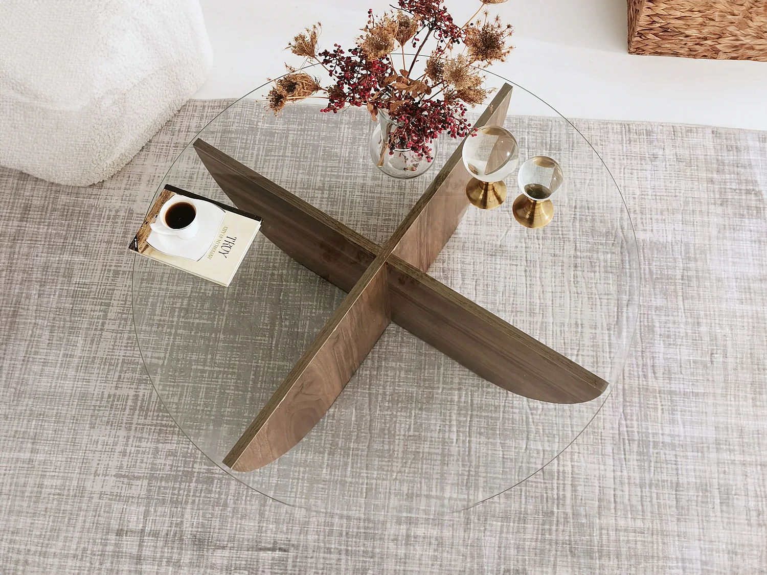 Table basse en verre trempé - Naturel foncé et Transparent - AYSUN