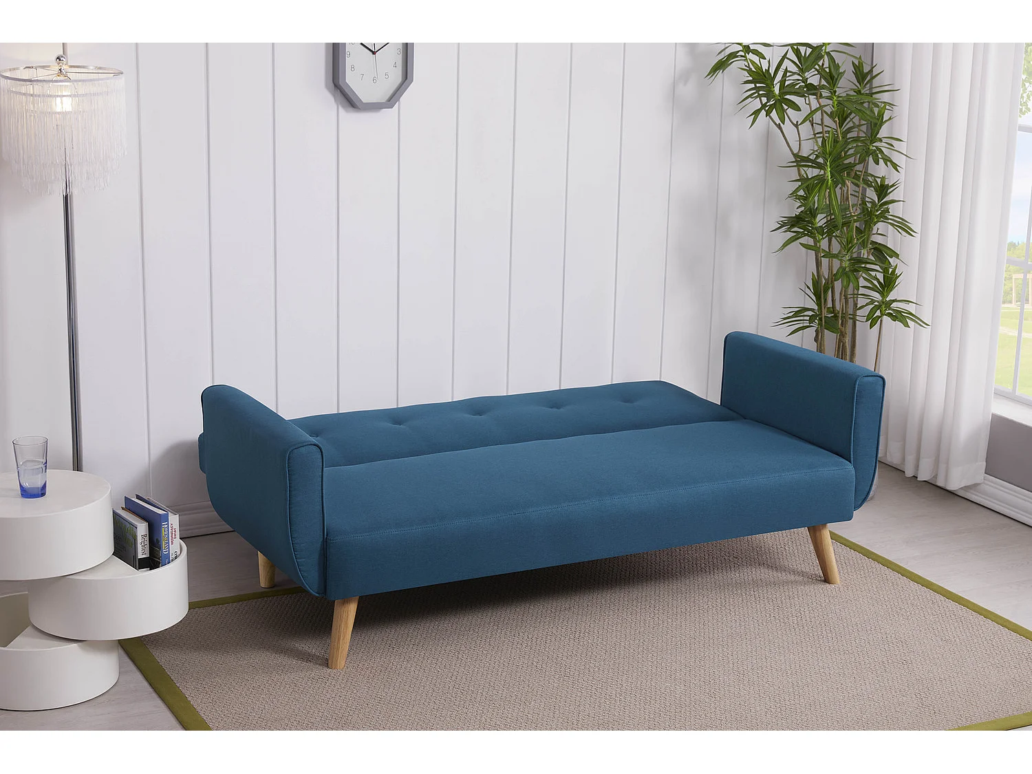 Canapé scandinave convertible 3 places en tissu bleu canard MALMO