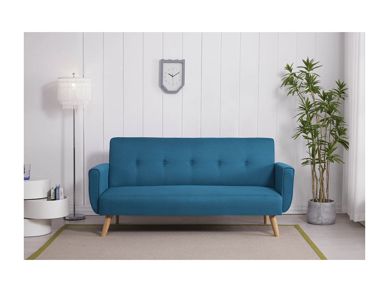 Canapé scandinave convertible 3 places en tissu bleu canard MALMO