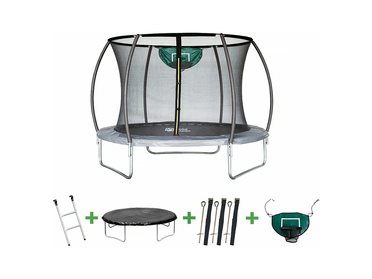 Trampoline Prestige "Jumper" met binnen net en basketbalring Ø3,70 m - Grijs