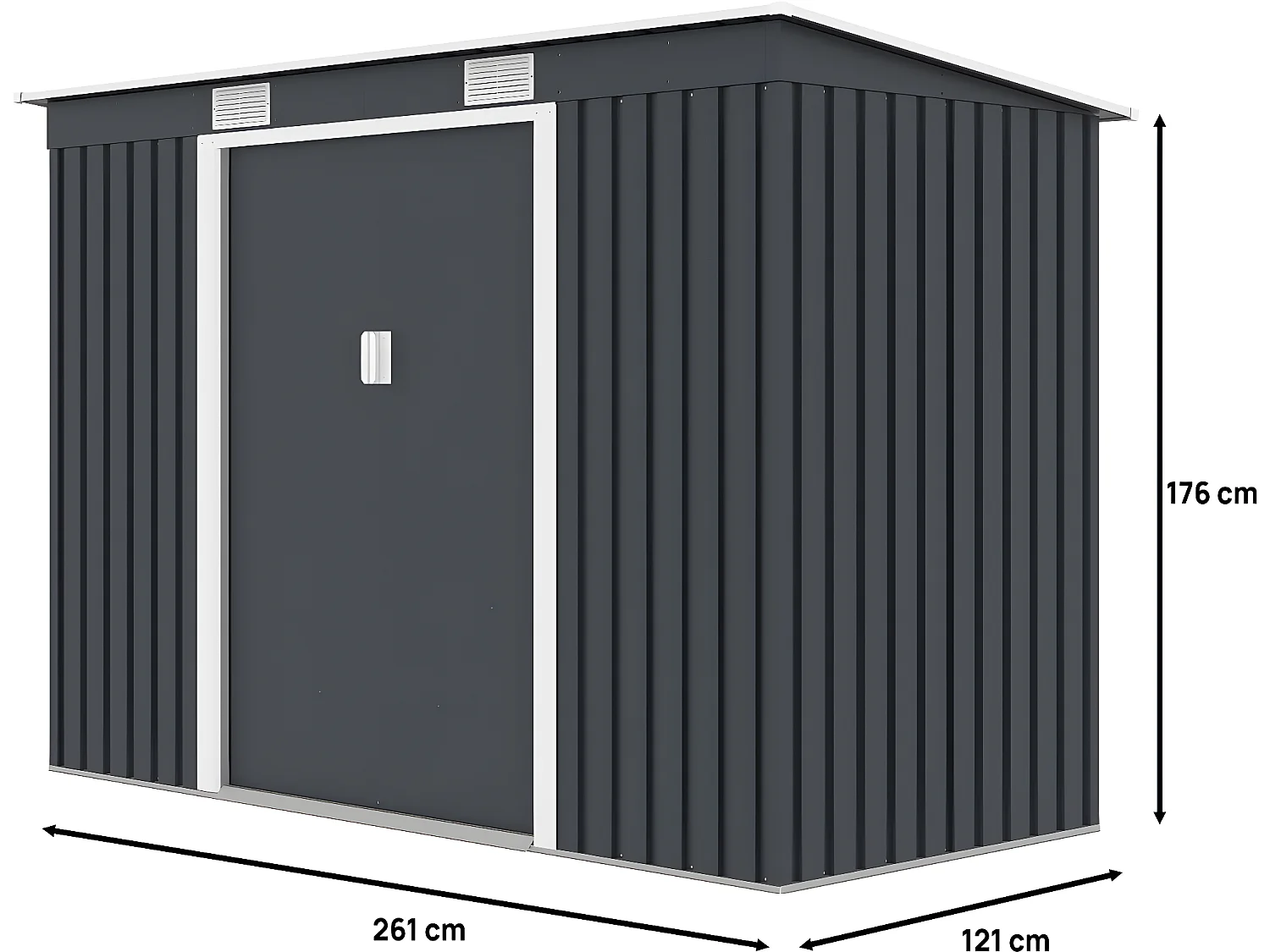 Metalen tuinhuisje met enkel dak "Austin" Grijs - 3,14 m2 met dubbele schuifdeur en optimale ventilatie
