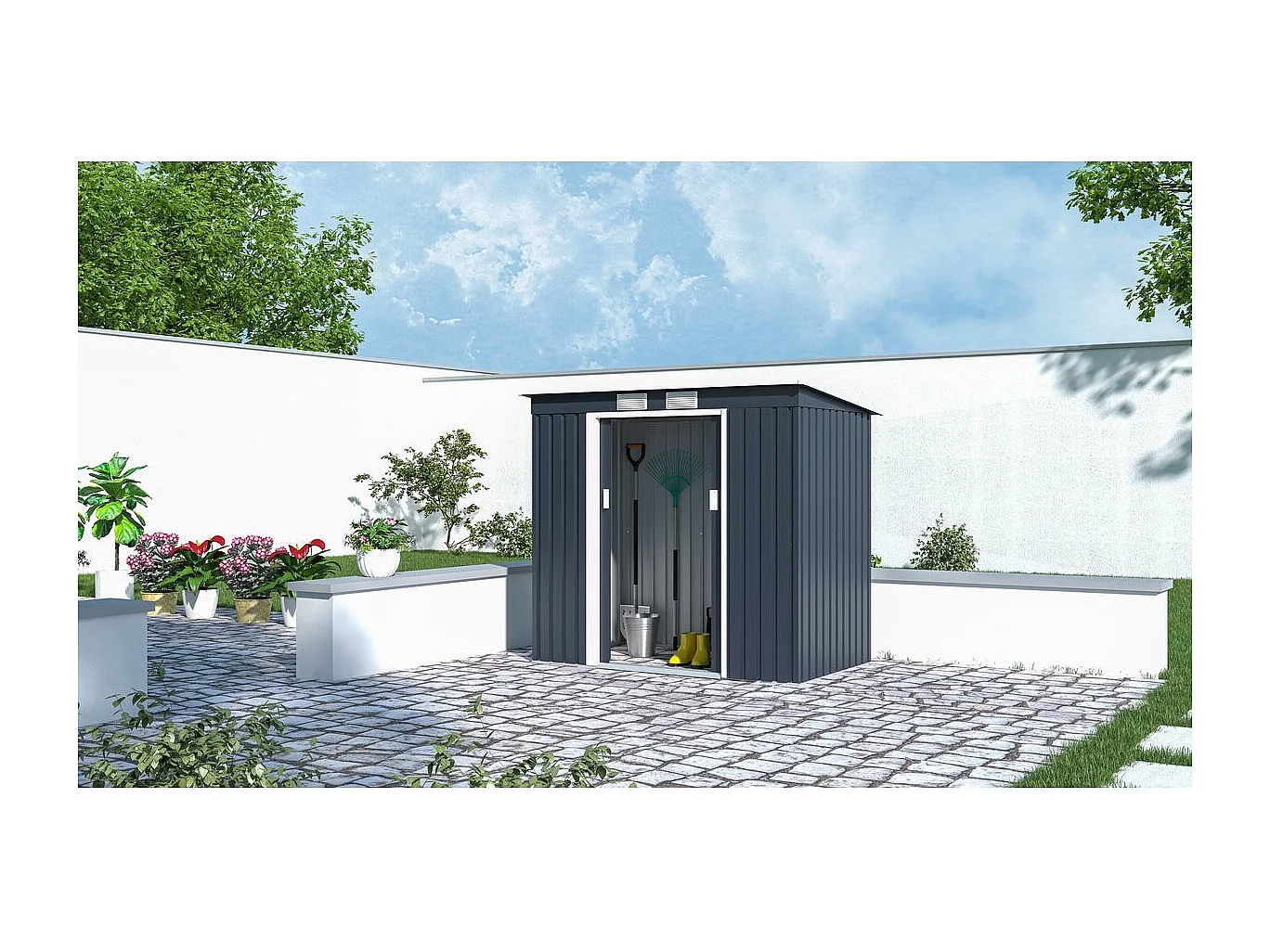 Metalen tuinhuis met enkel dak "Austin" 2,43 m² - Grijs