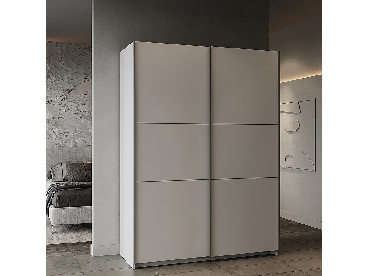 Kleiderschrank - Schiebetür - 2 Schienen – 2 Regale - Weiß - GHOST 150