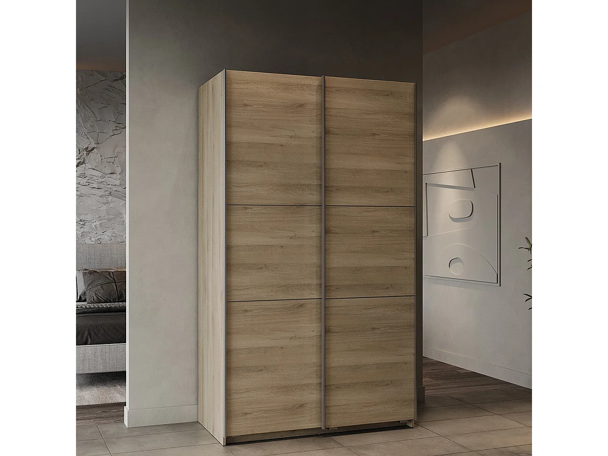 Kleiderschrank - Schiebetür - 2 Schienen – 2 Regale - Sonoma braun - GHOST 120